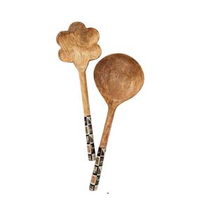 Ensemble de saladiers en émail au design personnalisé, bois naturel avec poignée imprimée en émail, ustensiles de service pour salade à très bon prix - Product Image 1