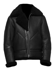<b>Mens</b> <b>Shearling</b> Black Leather <b>Jacket</b> - Product Image 2