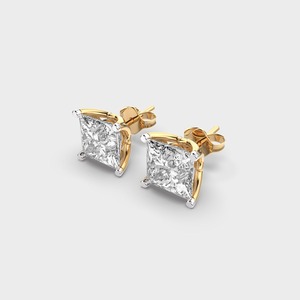 IGI Certified Lab Grown Princess Cut Diamond Stud <b>Earrings</b> 14K Yellow / White / Rose Gold Solitaire Princess Diamond <b>Earrings</b> - Product Image 5