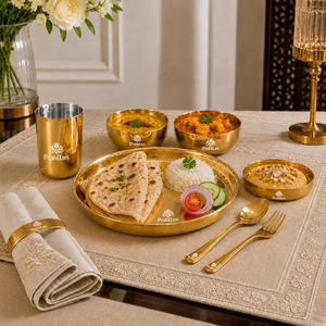 Juego de Platos para Comida (Thali) de Acero Inoxidable Dorado con Recubrimiento PVD, 7 Piezas - Product Image 2