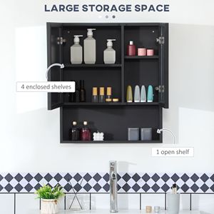 Specchio da bagno a doppia porta a muro con ripiani nero armadietto dei medicinali - Product Image 5
