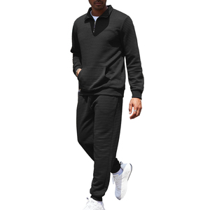 Man Half <b>Zip</b> Sweatshirt Suits Set Manufacturers Custom Men Quarter <b>Zip</b> Waffle Polo Knit Sport Hoodie Tracksuit and Jogger Sets - Product Image 5