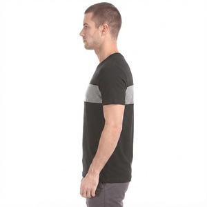 T-shirt à manches courtes pour homme, noir et gris, col rond, coupe classique, décontracté, en coton tricoté respirant, à porter au quotidien - Product Image 3