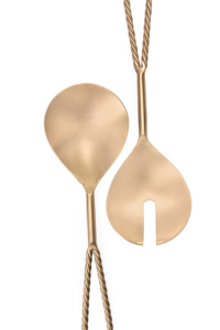 Ensemble de service à salade Premium Gold avec poignée en fil torsadé, finition laiton, cuillère et fourchette en acier inoxydable - Product Image 3