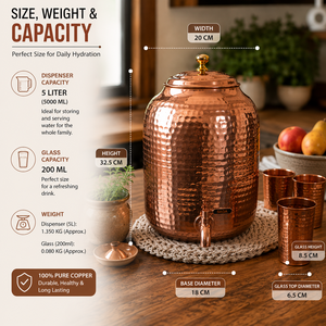 Dispensador de Agua de Cobre Martillado Hecho a Mano con Grifo, Contenedor de Almacenamiento de Bebidas para Hogar, Hotel, Restaurante, Servidor de Jugo, Té y Agua - Product Image 6