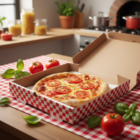 Boîte à pizza carrée/pliable personnalisée en papier imprimé avec pochette, revêtement UV, fermeture magnétique en éponge, pour une seule part, à emporter, avec logo