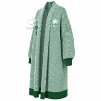 Cardigan long en maille chevron pour femme Iota Phi Lambda Sorority, ouvert sur le devant, avec poignets côtelés brodés