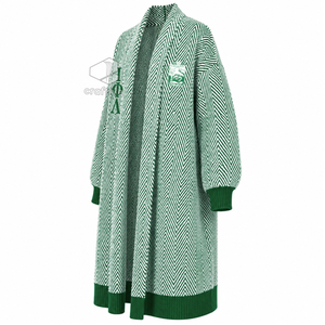 Iota Phi Lambda Sorority Women's Longline Herringbone Knit Duster <b>Cardigan</b> Open Front Embroidered Ribbed Cuff <b>Sweater</b> - Product Image 3