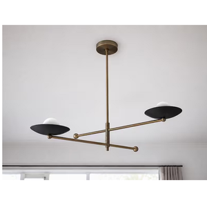 Sculptural Brass Chandelier Black Disc Opal Globe <b>Light</b> <b>Modern</b> Dining Room <b>Ceiling</b> Fixture Decorative Interior Lighting - Product Image 2