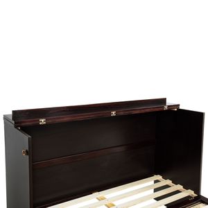 Lit Murphy en bois de pin taille Queen avec station d'alimentation et panneau décoratif en rotin couleur expresso - Product Image 3