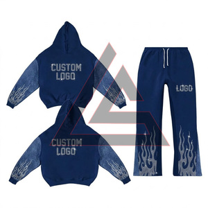 Ensemble de survêtement streetwear empilé pour hommes, deux pièces, avec pantalon jogger évasé et strass - Product Image 3