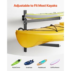 Supporto per 2 kayak resistente, capacità 200 libbre, regolabile, da parete, per interni ed esterni, garage, scaffali, moli e capannoni - Product Image 3
