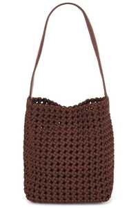 Sac fourre-tout tissé artisanal style bohème marron forme irrégulière 100% fait main décoration intérieure - Product Image 2