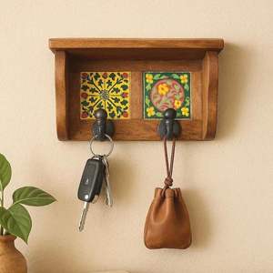 Porte-clés en bois écologique et durable, artisanal, organisateur mural pour courrier et clés, décoration d'intérieur - Product Image 2