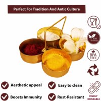 Ensemble de bols en laiton pour Puja, Roli Chawla, Kumkum, Curcuma et Santal, finition dorée, pour usage domestique et temple