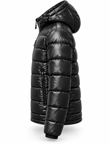 <b>Men's</b> Black Hooded Puffer <b>Jacket</b> Winter Waterproof Quick Dry Windproof Zipper Closure <b>Smart</b> <b>Casual</b> Front Plain Polyester Wadding - Product Image 3
