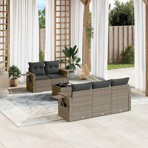Conjunto de Sofá de Jardín de Poliratán Gris con Acero con Recubrimiento en Polvo y Vidrio Templado, Muebles de Exterior Duraderos - Product Image 1