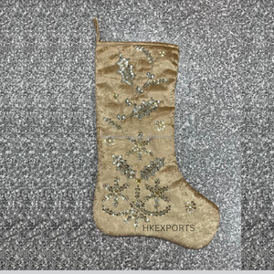 Bas de Noël faits à la main de couleurs or et ivoire bas tissés à la main ornés de Offre Spéciale et perlés - Product Image 5