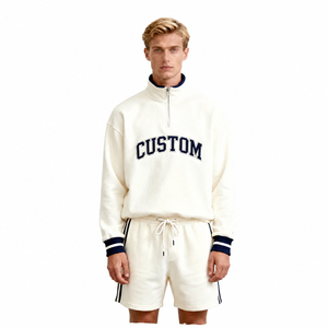 Conjunto de Sudadera con Cierre de Cremallera y Pantalones Cortos para Hombre, Estilo Casual, 2 Piezas, con Ribete en Contraste - Product Image 1