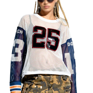Maillot de football américain en maille pour femme, coupe courte, manches longues, style streetwear, faible MOQ, personnalisable, marque privée, fournisseur OEM ODM - Product Image 1