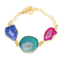 Bracelet en Agate Naturelle Plaqué Or 18K avec Chaîne Réglable, Bijou de Guérison en Cristal pour Femme – Vente en Gros