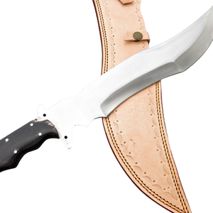 Cuchillos Bowie de Acero D2 Hechos a Mano con Mango de Cuerno de Búfalo Negro, Hoja Curva Pulida, Funda de Cuero, para Caza al Aire Libre - Product Image 4