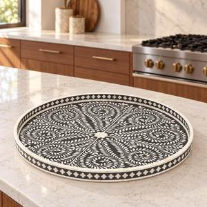 New Arrival Eco Friendly Handmade <b>Plastic</b> Tray with Mother Pearl Inlay Bone Food Serving Home Decorative Ramadan Serving Tray - Product Image 6