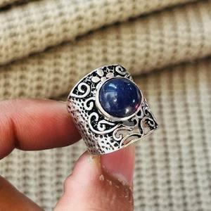 Boho <b>Lapis</b> <b>Lazuli</b> Brass Filigree <b>Ring</b> oxidized Silver Plated Floral Wholesale <b>Ring</b> For Women - Product Image 5