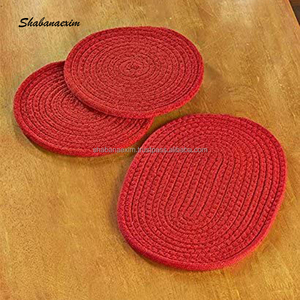 Mantel Individual ecológico redondo de yute 100% hecho a mano de lujo, mantel rojo antideslizante liso personalizado, resistente al calor, mantel para mesa de comedor - Product Image 2