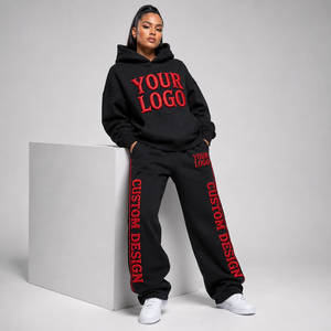 Custom Logo Ribbed Hem And Cuffs Baggy Hoodie <b>Jogger</b> Set Plush <b>Fleece</b> Fabric For <b>Women</b> Cold Weather Tracksuits - Product Image 3