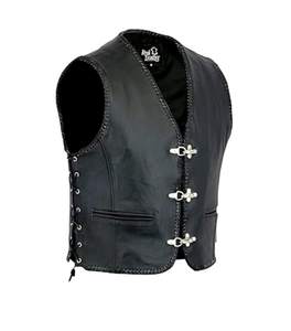 Chaleco de cuero negro sin mangas para motocicleta para hombre, tallas S a 3XL - Product Image 1