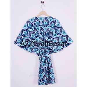 Caftán de Algodón para Mujer, 100% Ecológico, Estampado Floral, Vestido Midi para Playa, Cuello en V, Manga Corta, Cintura Natural, Ajustado, con Volantes y Borlas - Product Image 5