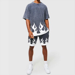 Men's Oversized Cotton Jersey T-<b>Shirt</b> With <b>Flame</b> Print Short Sleeve O-Neck Street Style Breathable Regular Fit - Product Image 1