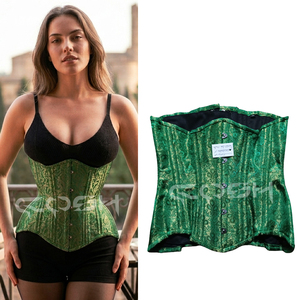 Corsé Verde Esmeralda Hecho a Mano con Varillas de Acero en Espiral, Fabricante de Corsés OEM ODM en Pakistán - Product Image 5