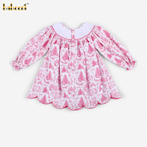 DR4630 - Robe de Noël en toile brodée à la main avec des perles pour filles - ODM Vêtements pour enfants Automne 100% coton certifié OEKO-TEX - Product Image 6