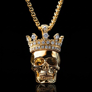 AARVA JEWELS Collier pendentif crâne couronne en argent 925, serti de zircon CZ, style Hip Hop Punk, bijoux de charme, tierce marque - Product Image 2