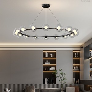 Lustre en verre minimaliste italien, lampe de luxe à LED pour salle à manger, design noble - Product Image 4