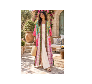 Indian Silk V-neck Patchwork Boho Robe with Drawstring Closure Breathable & Soft Long Beach <b>Cover</b>-<b>Up</b> Summer Cardigan Coat Jacket - Product Image 1
