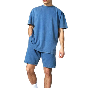 High Quality Men Summer 2-Piece Lightweight Terry Print Casual Shirt <b>Set</b> Breathable Streetwear 2 Piece <b>Set</b> T-shirt Shorts <b>Set</b> - Product Image 1