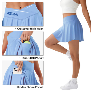 Women's Light Blue Sport <b>Skirt</b> <b>Elastic</b> Waist Asymmetrical Design With Pocket Breathable Summer Wear - Product Image 5