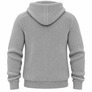 <b>Men's</b> Gray Knitted Hooded Zipper <b>Cardigan</b> Full Sleeve Solid Color Autumn Wear OEM Services Available - Product Image 5