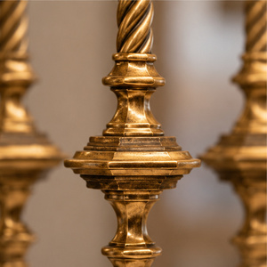 Balustrade d'escalier dorée Heritage avec piliers torsadés en spirale et colliers de diamants superposés pour intérieurs classiques - Product Image 2