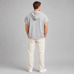 Mens Hooded <b>Poncho</b> Shirt Quarter Zip Oversized Short Sleeve Pullover Casual Streetwear Top - Product Image 2