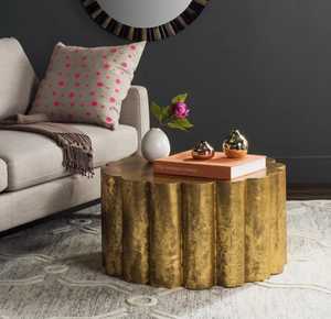 Mesa de Centro Moderna Dorada con Superficie de Madera, Muebles Contemporáneos para Sala de Estar, Diseño Artesanal - Product Image 3
