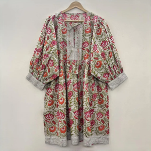 Vestido Casual Midi para Mujer, Tejido 100% Algodón, Liso, Manga Corta, Cintura Imperio, Estilo Babydoll, Cuello en V, Holgado, Funcional - Product Image 3