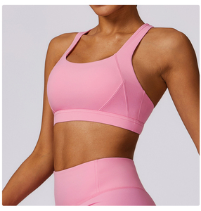 Pink Scoop Neck Sports <b>Bra</b> Medium Support Yoga Activewear <b>Spaghetti</b> <b>Strap</b> Breathable Fitness Sports <b>Bra</b> For Girls - Product Image 3