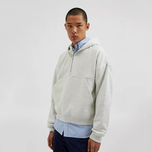 OEM Custom Logo Light Grey Oversize Comfortable Warm Hoodies Men Plain Casual Half Zip Long Sleeves 100% Cotton Hoodie - Product Image 1