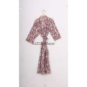 Bata Kimono 100% Algodón con Estampado Floral para Mujer, Ropa de Noche de Verano, Vestido de Playa, Bata con Logo Trasero - Product Image 4