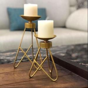 Ensemble de supports à bougies en métal doré de luxe, base géométrique triangulaire, décoration de table, centre de table de mariage, support pour bougies - Product Image 4