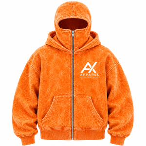 Sudadera con capucha premium con cremallera completa y efecto acid wash, estilo balaclava oversize, con logotipo personalizado, de tejido grueso, estilo streetwear - Product Image 3